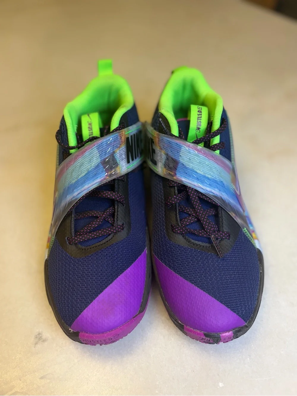 Nike Kids Navy & Purple Sneakers with Neon Green Lining